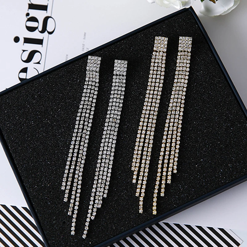 Женские Стразы длинные серьги в уличном стиле сверкающие с кристаллами и