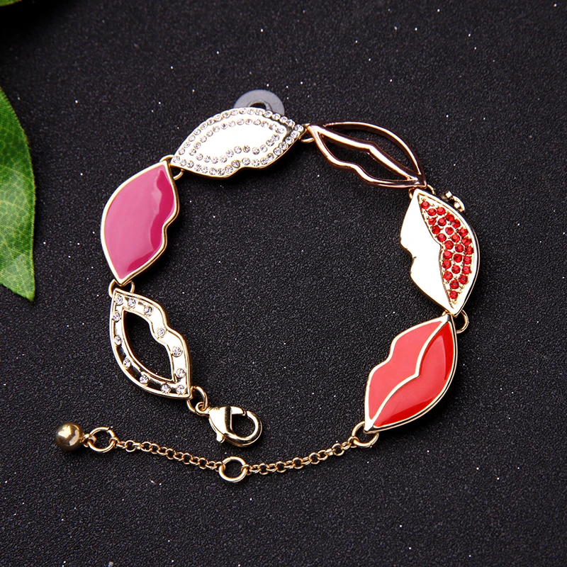 Оптовые цены Красный Эмаль Кристалл браслет в форме губ женский 2017 Новый сплав
