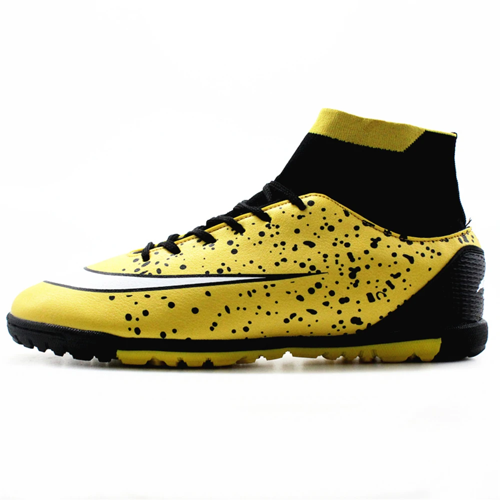 

Maultby Men's Black Gold High Ankle Turf Sole Indoor Cleats Football Boots Shoes Soccer Cleats #08G
