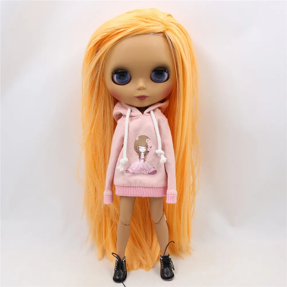 Заводская кукла blyth 1/6 bjd шарнирное тело темная кожа матовое лицо, волосы манго, голая кукла 30 см BL0559