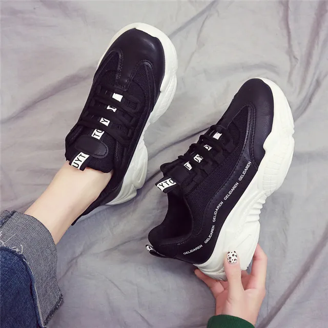 J92Black Женские кроссовки, модные детские кроссовки, женская обувь на шнуровке, дышащая женская спортивная обувь, кроссовки на платформе, прогулочная обувь - Цвет: J92Black