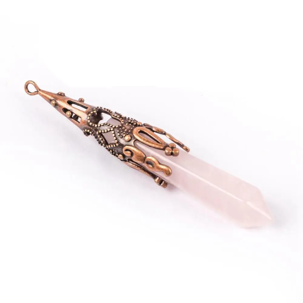 rose quartz Ретро природные драгоценные камни подвеска в виде каменного маятника для Гадания и предсказания Wicca, на день рождения, чакра Рэйки опаловые серьги из натурального аметиста ляпис-лазурь Кулоны из нержавеющей стали - Окраска металла: rose quartz
