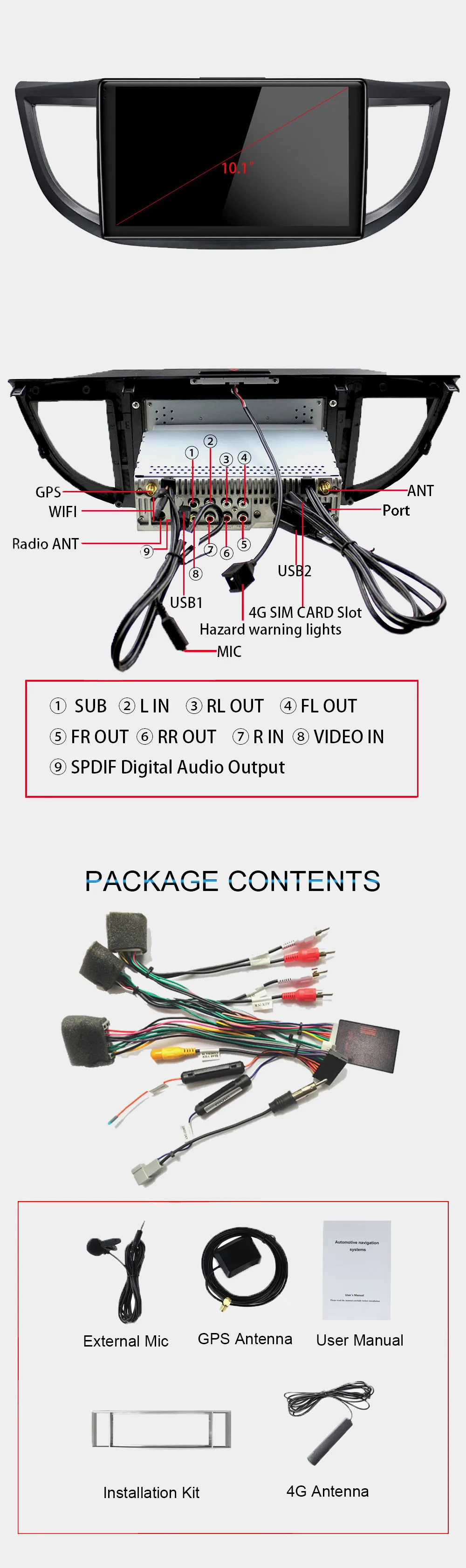 ARKRIGHT 1" 1 Din 4+ 64GB Автомобильный радио мультимедиа аудио плеер gps навигация 4G для Honda CRV 2012 2013 DSP без DVD