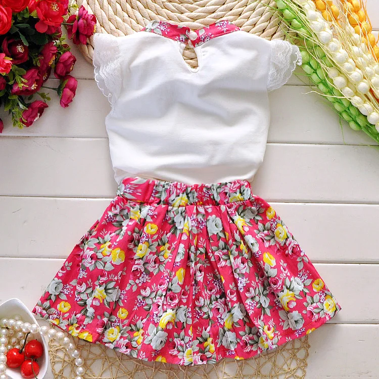 3 шт. жемчужное ожерелье + топ юбка|clothes set|girl toddlersummer clothes |