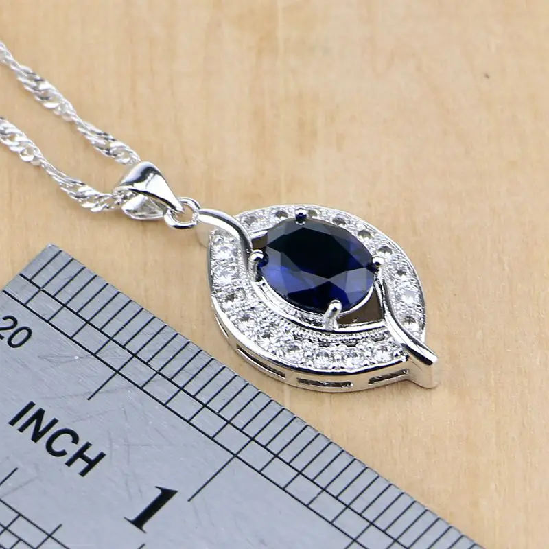 Women 925 Sterling Silver Jewelry Blue Crystal White Zircon Sets Wedding Earrings/Pendant/Necklace/Rings | Украшения и аксессуары