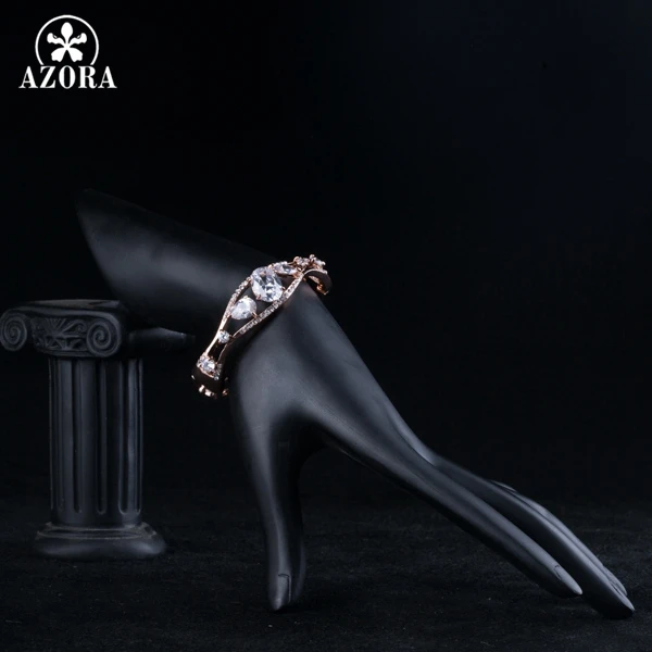 AZORA Бренд Дизайн Уникальный розовое золото Цвет от Clear Cubic Zirconia браслет TB0047|bangle