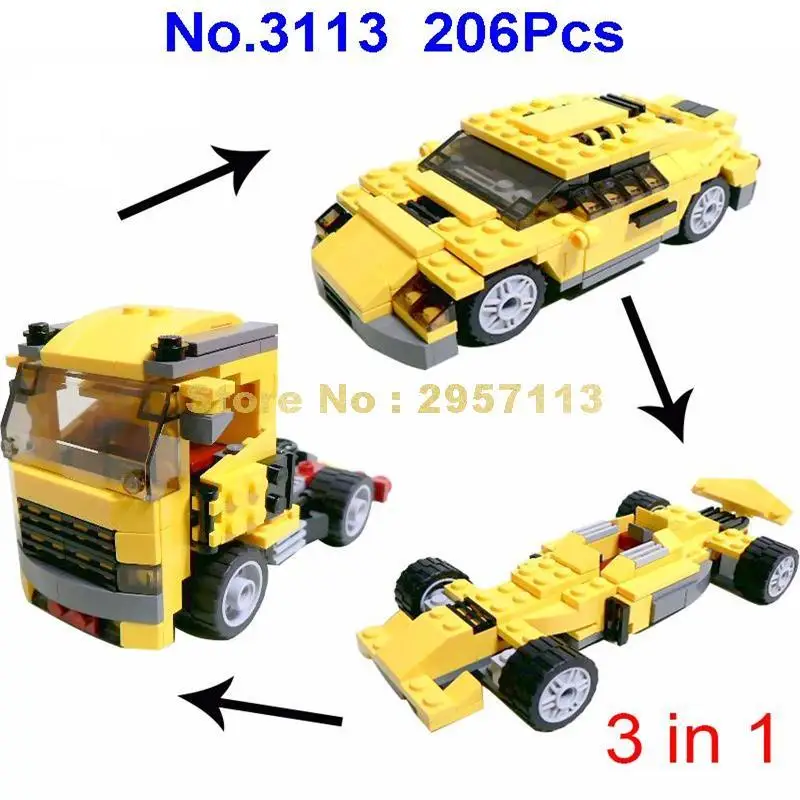 3113 206 шт. крутые тачки Гонки Грузовик 3 в 1 автомобиль Building Block совместимые 4939