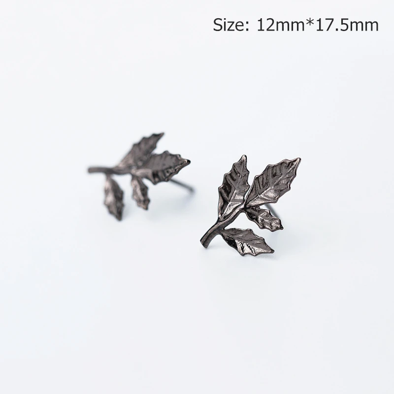 Аксессуары для ушей в виде листа из серебра 925 пробы с черной эмалью|stud earrings|earrings