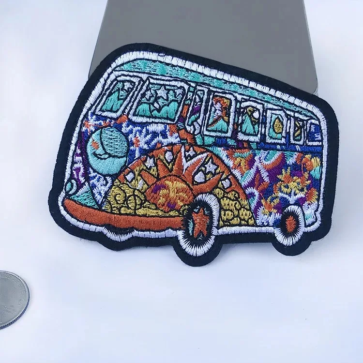 5X Hippie Bus Patch Psychedelic Art Sewing On Embroidery DIY Embroidered Iron Applique for Clothes Handmade Hardwork | Дом и сад