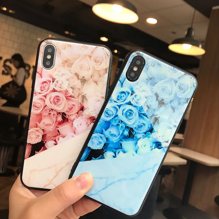 Floral rose varnish glossy soft shell marble phone case for Iphone X iphone 8 8plus 7 7plus 6 6splus 6s fundas |