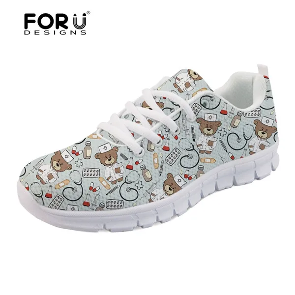 H9958AQ FORUDESIGNS/ женские кроссовки с милым рисунком доктор Медведь; повседневная обувь; дышащая обувь на плоской подошве для медсестры; Легкие Теннисные туфли; feminino - Цвет: H9958AQ