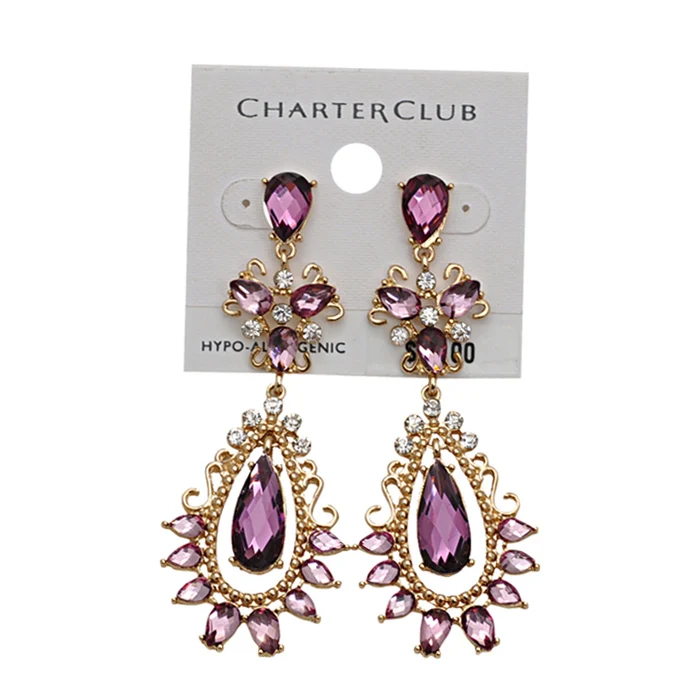 SHUANGR Purple crystal earrings Gold Color Dangles rhinestone Earrings women CZ Stone brincos boucle d'oreille femme | Украшения и