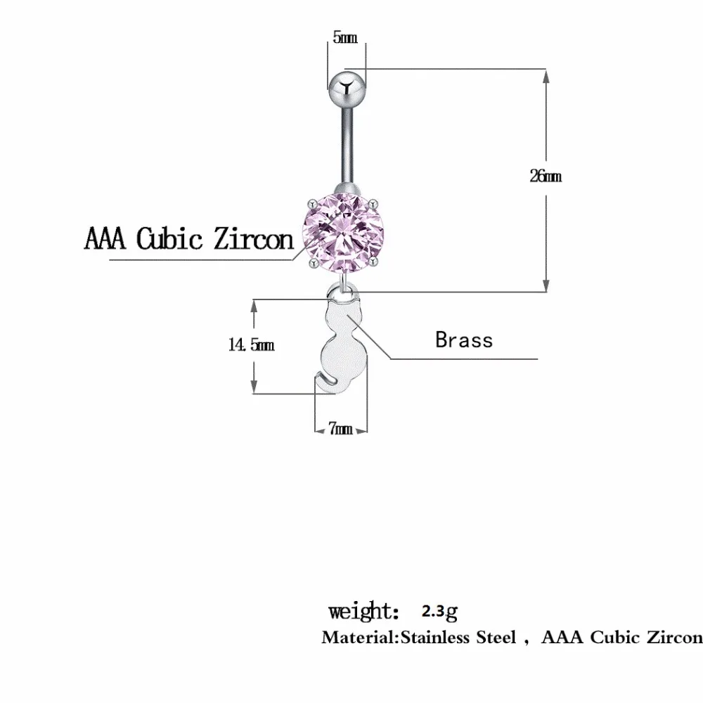 Кольцо на пупок для женщин 10 шт. розовый со стразами милый маленький котенок