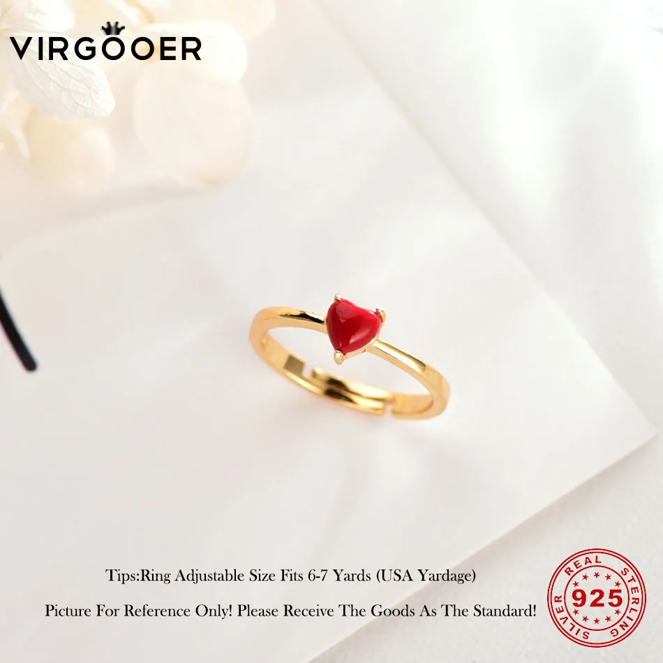 Virgooer 925 серебро Открытое кольцо романтическое красное сердце проложить палец