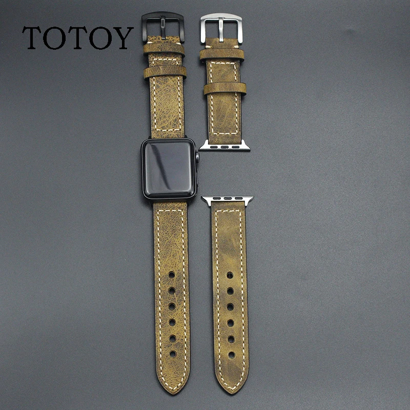 TOTOY Высокое качество кожаный ремешок Новый коричневый трещина для Apple Watch 38mm42mm iwatch