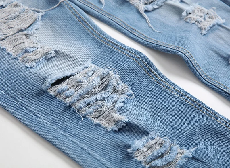 2020 Ripped Men Jeans Hip-hop INK Biker Skinny Punk Light Blue Brand Motorcycle Slim Fit Denim Pants Holes Men's | Мужская одежда