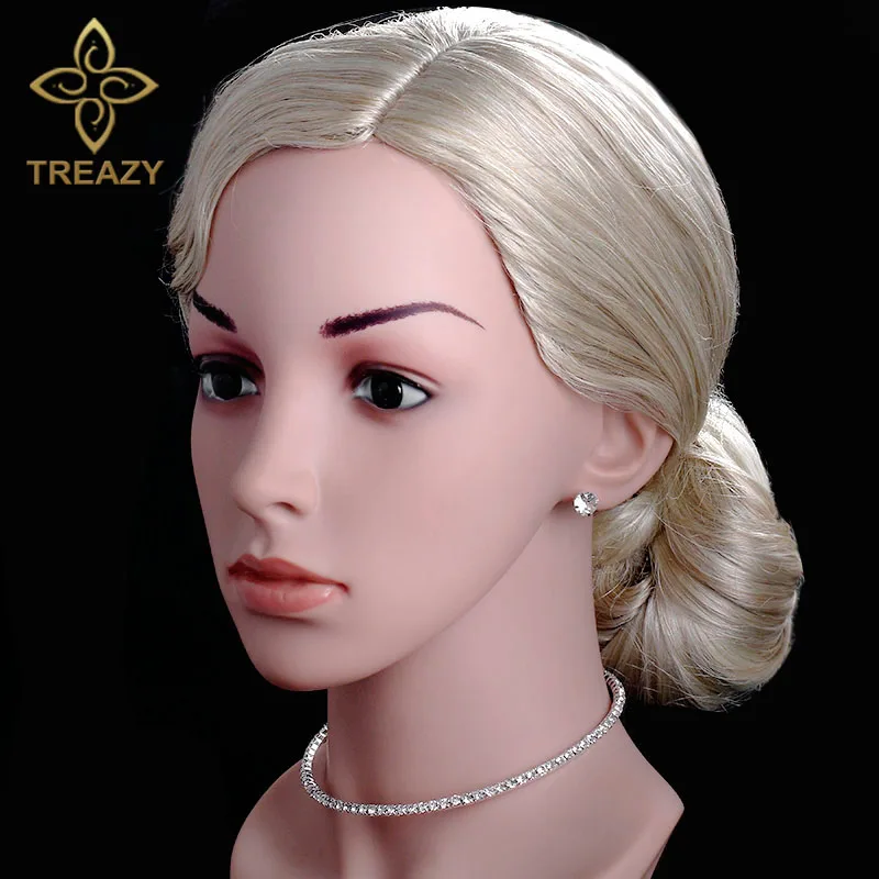 TREAZY Circle Crystal Bridesmaid Bridal Jewelry Sets Silver Color Rhinestone Wedding Necklace Earrings Bracelet for Women | Украшения и