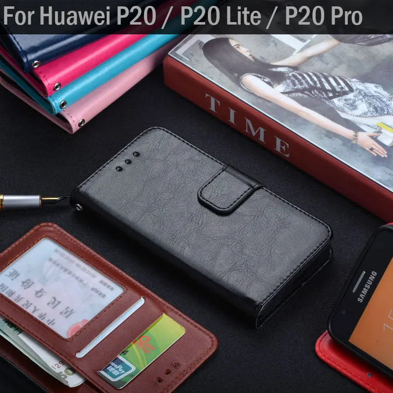 Роскошный классический кожаный чехол-книжка для huawei p20 lite с подставкой и