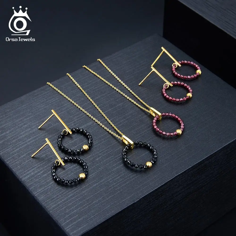 ORSA JEWELS, натуральный камень, чистое 925 пробы серебро, женские серьги, ожерелья, черная шпинель, красный гранат, хорошее ювелирное изделие SS34