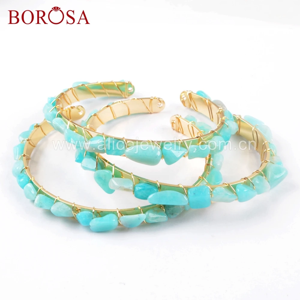 BOROSA Gold filled Природный Амазонит шнур для бус Обёрточная Бумага браслет синий