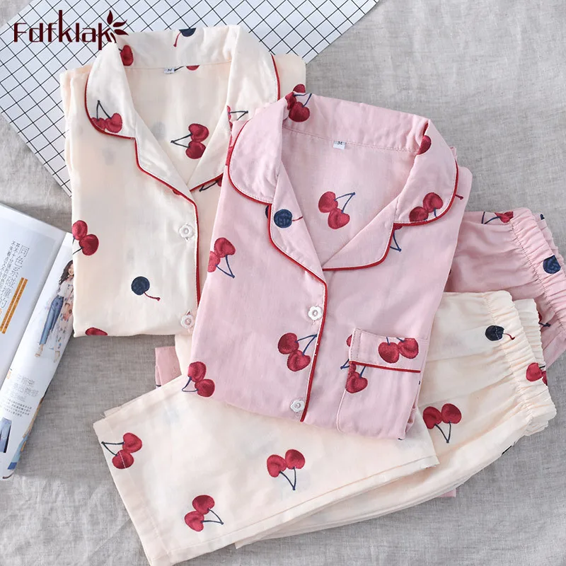 

Fdfklak/повседневные женские пижамы с длинным рукавом и принтом, комплект для сна, женские хлопковые Пижамные комплекты, весенне-осенний домаш...