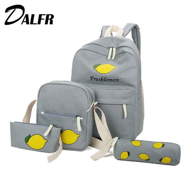 School Bags Backpack Female Schoolbag for Women 4pcs GirlsCanvas Pencil Case Bag Women's Bolsa Feminina DALFR | Багаж и сумки
