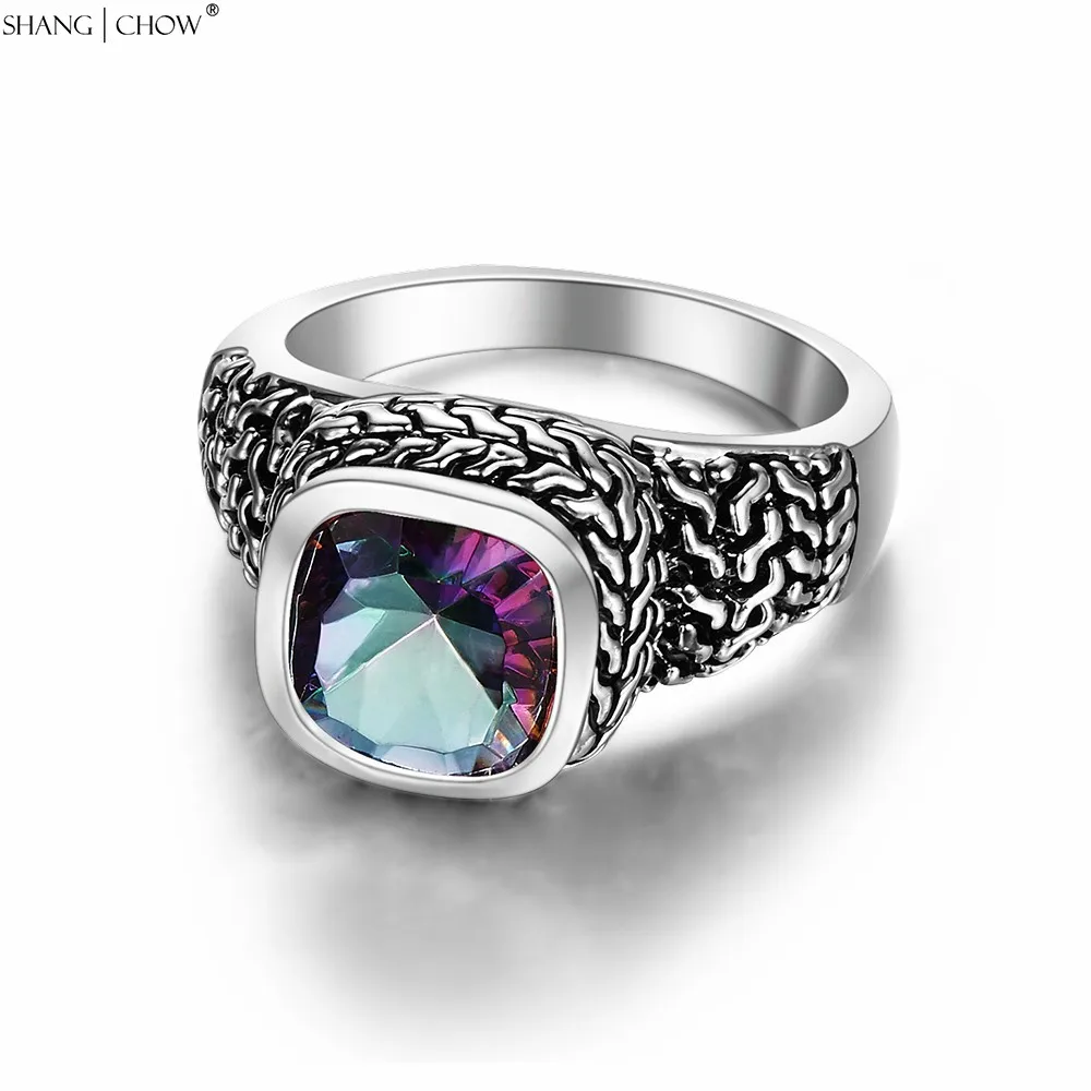 New Autumn Vintage Jewelry with Rainbow Mystic Crystal 925 Sterling Silver Ring for women BALL GOWN brightest star R1460 | Украшения и