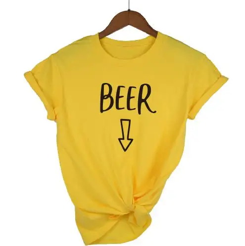 yellow t black BEER Okoufen объявление беременности Детские пивной живот футболка мама соответствия пара Топ тройник женский милый забавный Топ Футболка - Цвет: yellow t black BEER