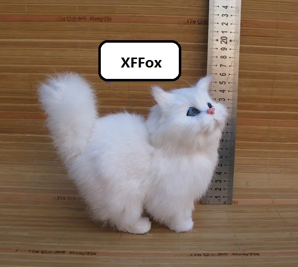 

Новая реальная жизнь, белая модель кошки, пластиковая и меховая имитация, стоящая кошка, кукла, подарок, около 17x8 см xf1332