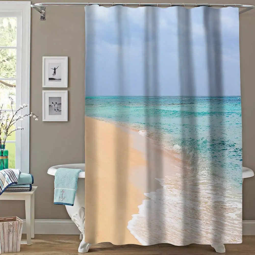 Silstar Tex Ocean Waves Horizon Shower Curtain And Beach Scenery Printed Bathroom Decoration Waterproof Polyester Bath | Дом и сад