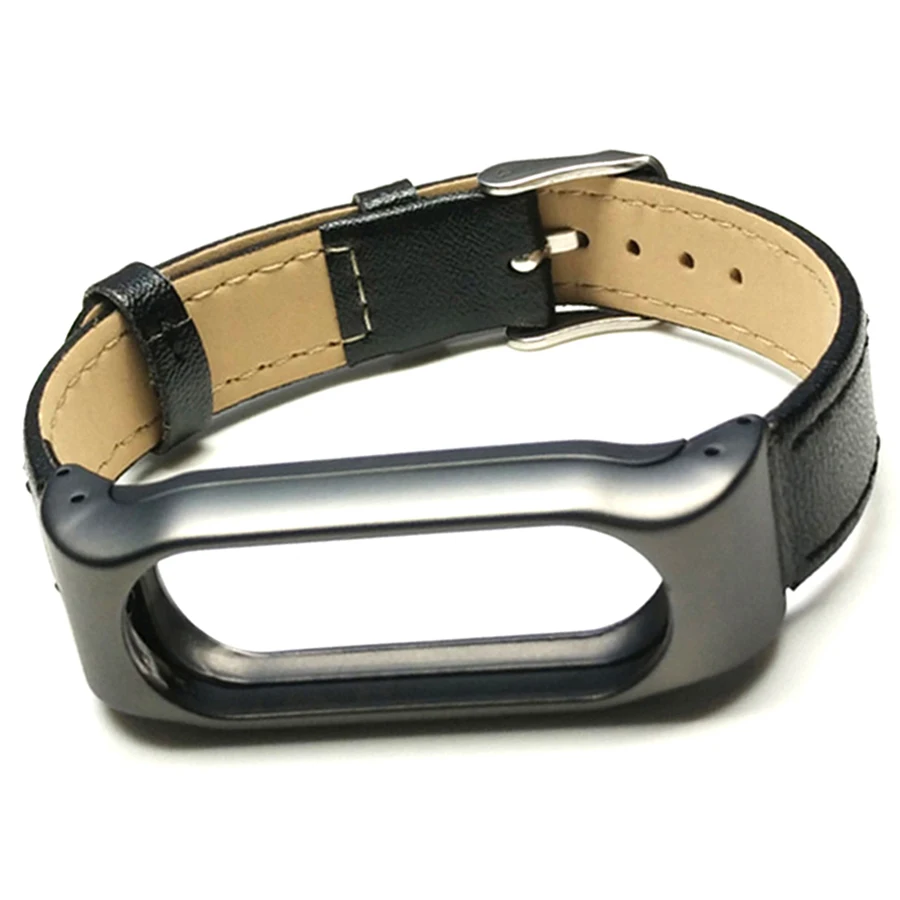 Кожаный ремешок для Xiaomi mi Band 2 band умный браслет на запястье металлический каркас