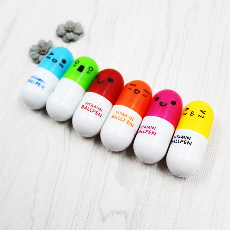 Много милых шариковых ручек smiley pill дополнительно Выдвижная Витаминная капсула