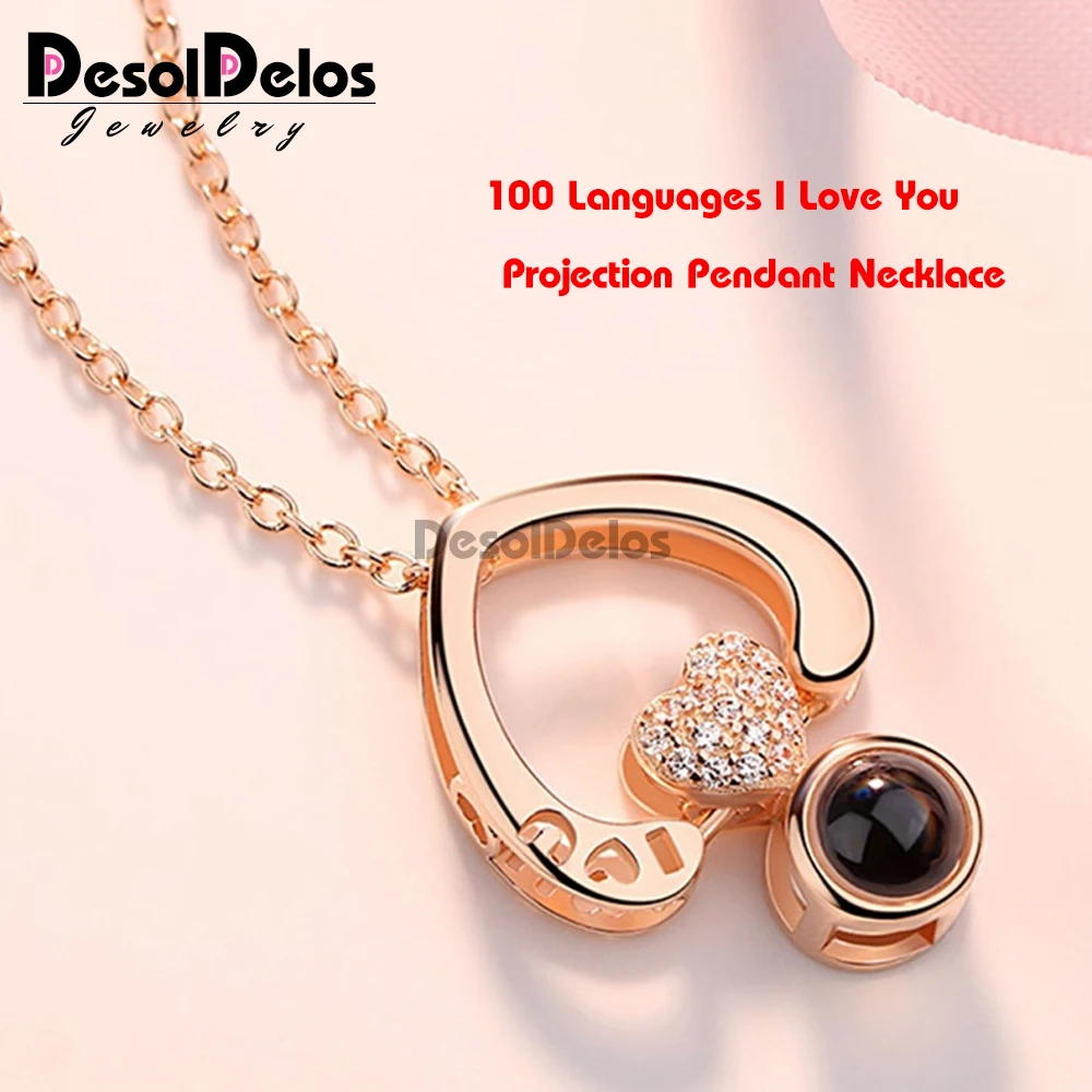 Новинка 100 языков I Love You проекция Подвеска Ожерелье s в форме сердца кристалл