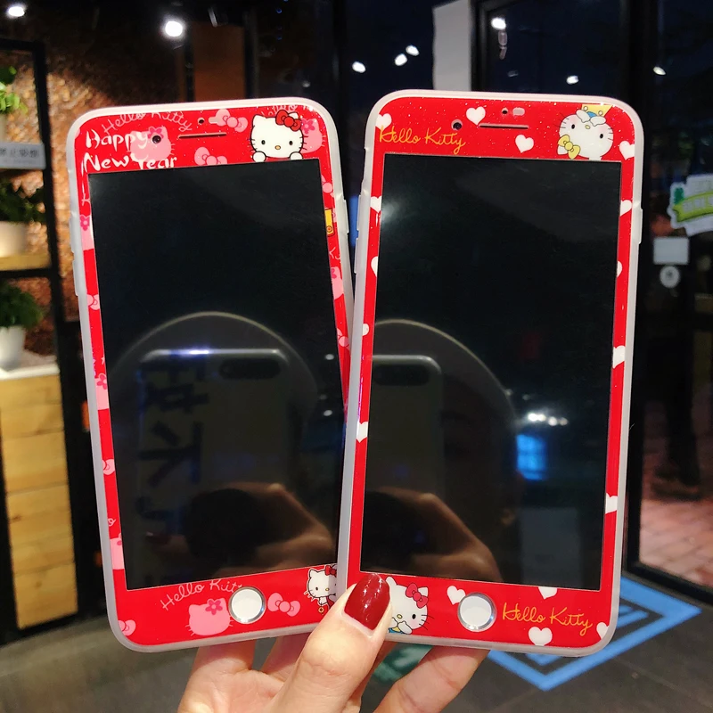 Cute Hello Kitty case For iPhone XS max XR X &amp Tempered Glass Screen film Red KT Soft Cover for 8 8plus 7 7P 6 6S 6SP |