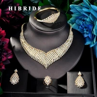 hibride big luxury design gold color women bridal 4 pcs jewelry set dress necklace earring jewelry set for party gits n 882