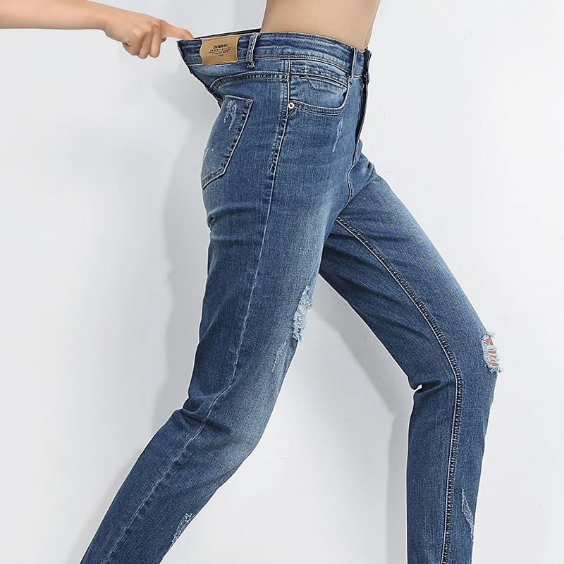 Женские свободные джинсы LEIJIJEANS модные &quotрваные&quot синие джинсовые брюки полной