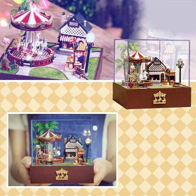 Моделирование 3D маленький дом модель карусели игрушечные лошадки DIY Творческий