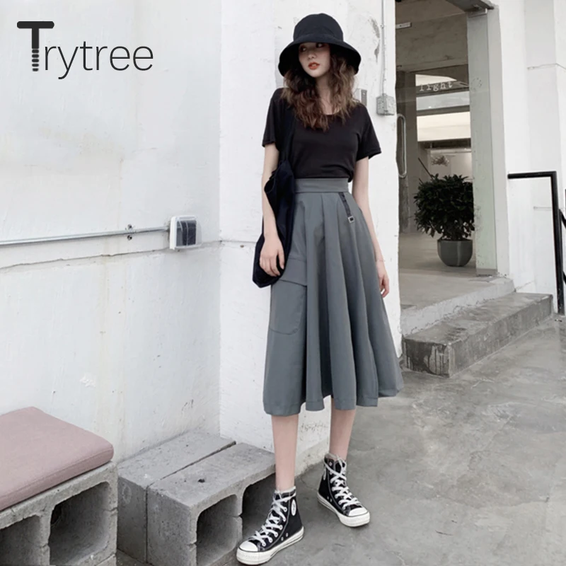 Женская Повседневная юбка Trytree Однотонная трапециевидной формы из полиэстера с