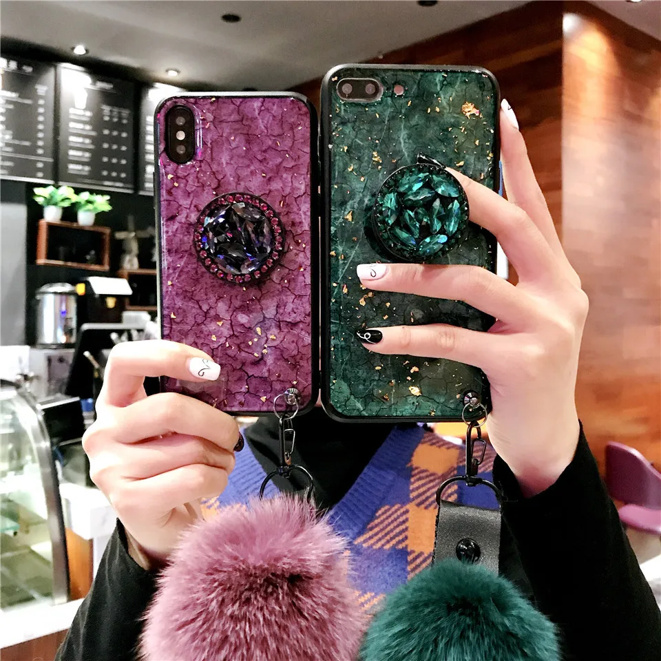 Ювелирная задняя крышка телефона fundas с держателем и ремешком для Apple IPhone X XR 8 plus 6 7
