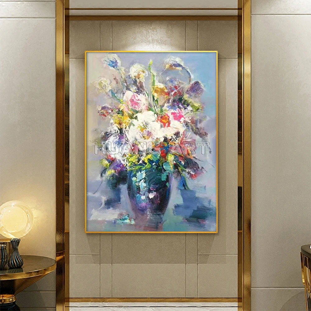New Arrival Art Handmade Purple Dandelion Oil Painting on Canvas for Room Decor Modern Knife Flower Tree Landscape Hang | Дом и сад
