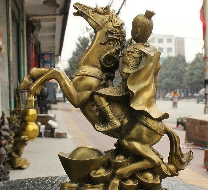 Китай латунь Yuanbao Король обезьян солнце Wu Kong рука Молитва флаг Статуя Верховая