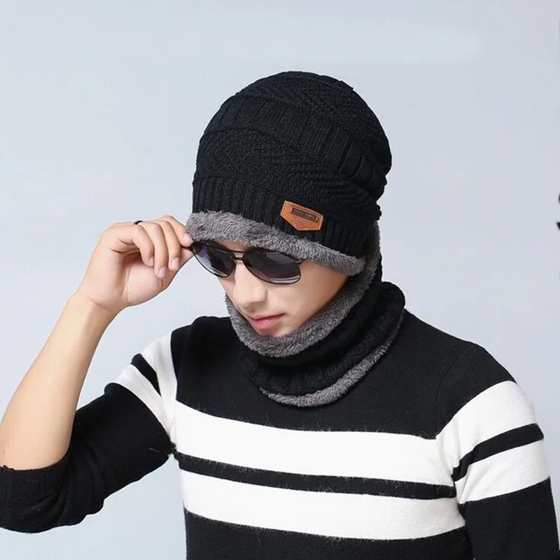 

Kids Winter Warm Knitted Hat Children Cap Skullies Beanies Circle Scarf withThicken Fleece Lining for Boys Girls with women men