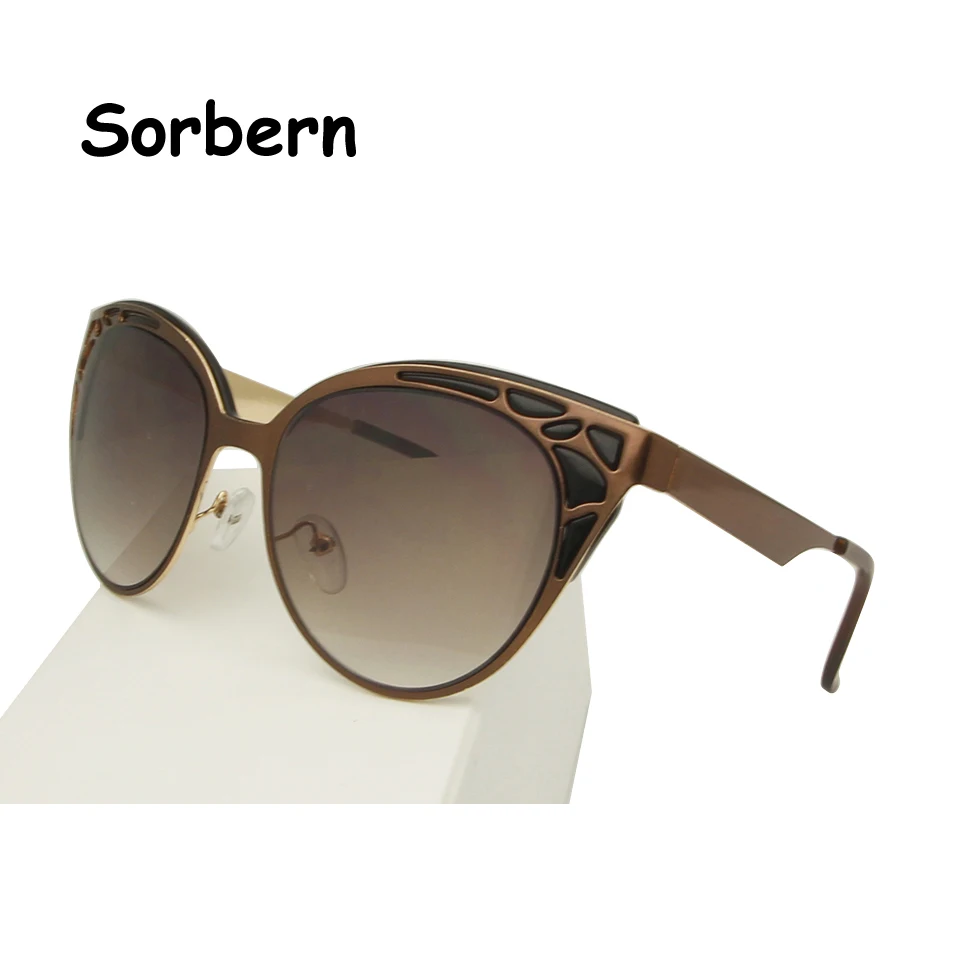 Женские солнцезащитные очки кошачий глаз металлические винтажные зеркальные