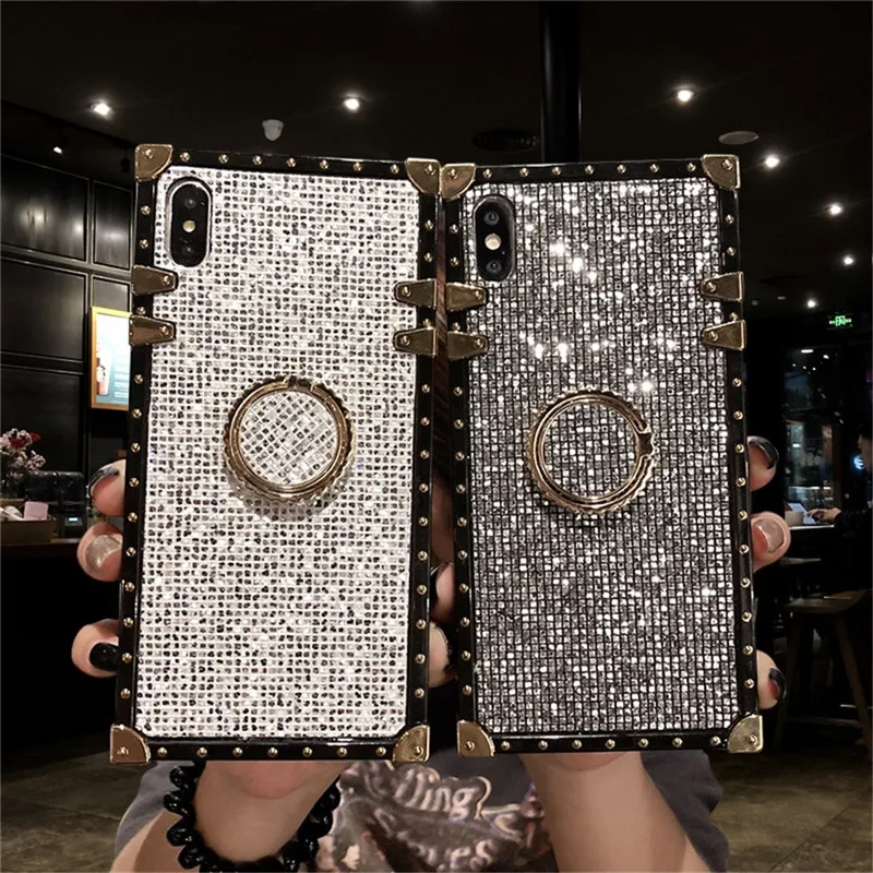 Квадратный металлический чехол подставка для iPhone 12 11 Pro MAX 6 6S 7 8 Plus XS XR X Samsung S20 Ultra S8
