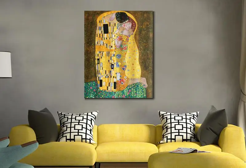 Ручная роспись масляных картин на холсте Gustav Klimt's The Kiss произведение искусства репродукция романтическая любовница картина спальня высокое качество