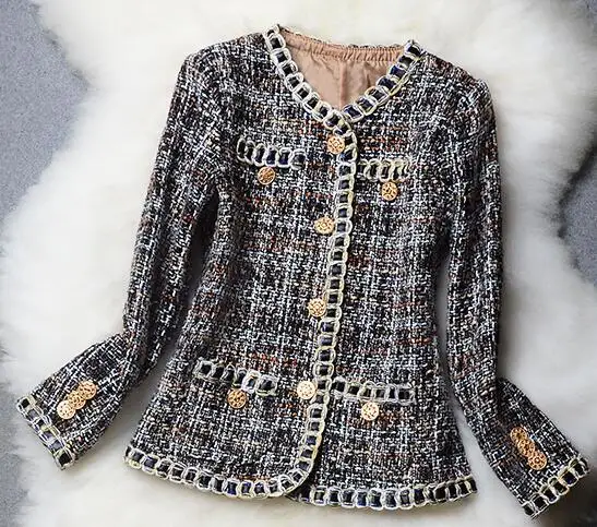 as pic S~ 2XL Новое Элегантное женское весеннее/осеннее дизайнерское шерстяное твидовое пальто клетчатое вязаное приталенное короткое пальто с металлическими пуговицами шикарная OL Куртка - Цвет: as pic