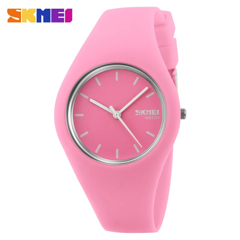PINK Женские часы SKMEI брендовые модные повседневные кварцевые часы мужские часы Montre Femme Reloj Mujer силиконовые водонепроницаемые спортивные наручные часы - Цвет: PINK