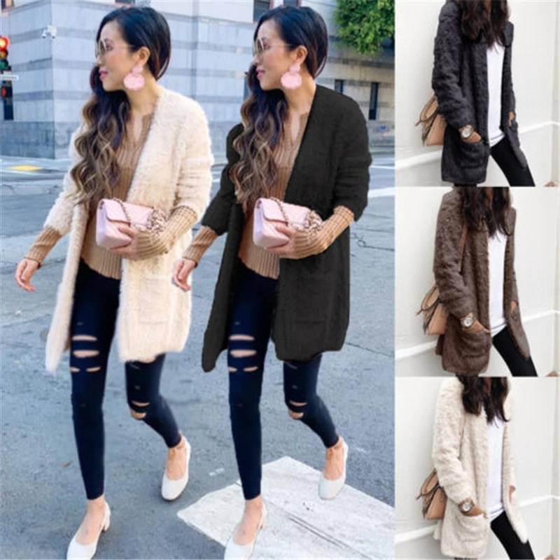 Куртка из искусственного меха пальто женский зимний флисовый кардиган плюшевое