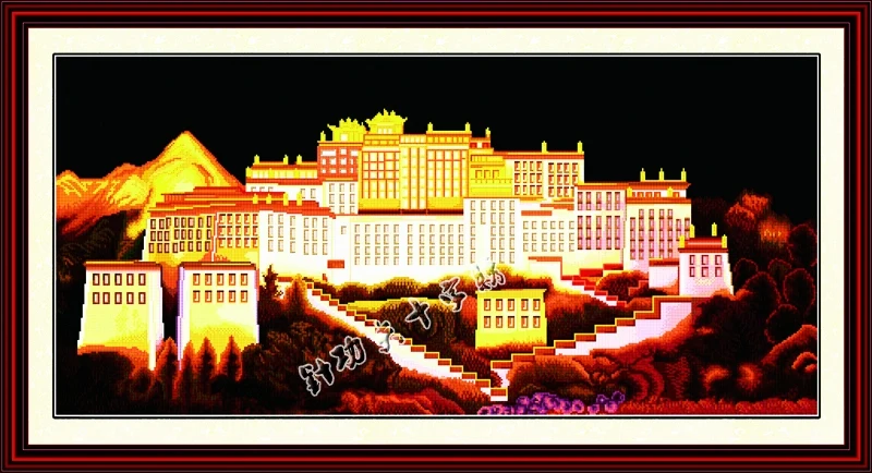 Potala Palace scenery black cloth painting counted on canvas DMC 14CT 11CT unprinted Cross Stitch Embroidery kits Needlework Set | Дом и сад