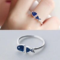daisies 925 sterling silver pure and fresh and lovely blue fish mouth finger ring female women statement adjustable ring